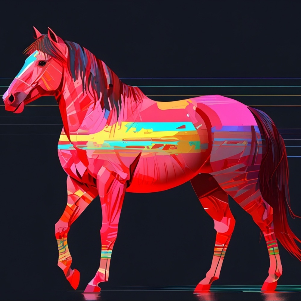 Glitch art horse HD metal art print 4 x 6 in